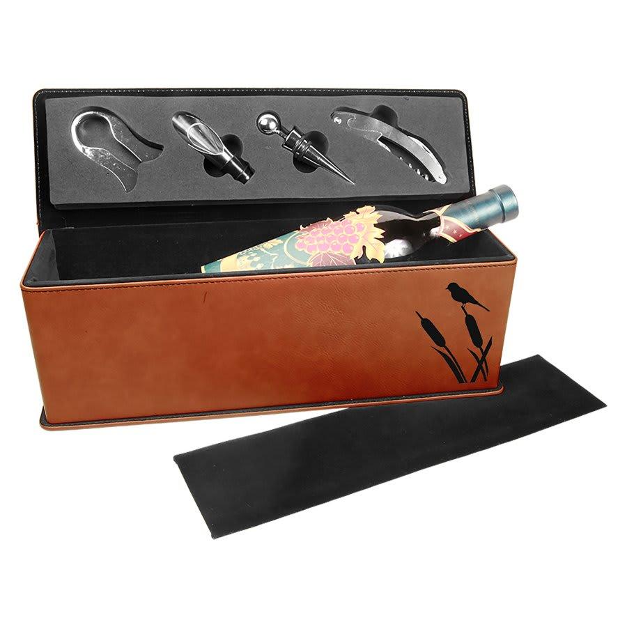 Personalized Wine Box with Tools, Engraved - Faux Leather Rawhide